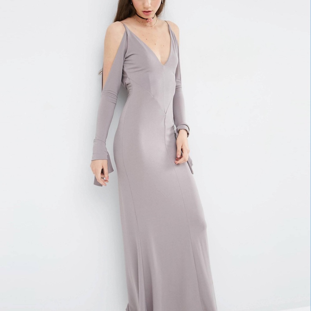 ASOS GREY LONG SLEEVE COLD SHOULDER MAXI DRESS